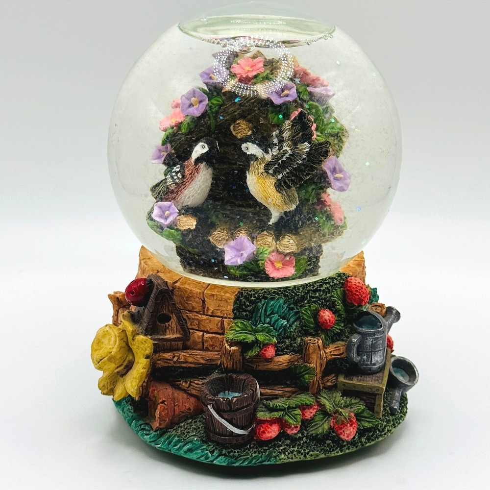 Birdhouse Snow Globe Chickadee Birds Strawberry Garden Water Globe Music Box
